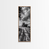 Rustic Cabin, Countryside Road, Farm Field, Palm Trees, Framed Canvas Print, Farmhouse Entryway Wall Art, Fall Landscape,  Den Wall Art