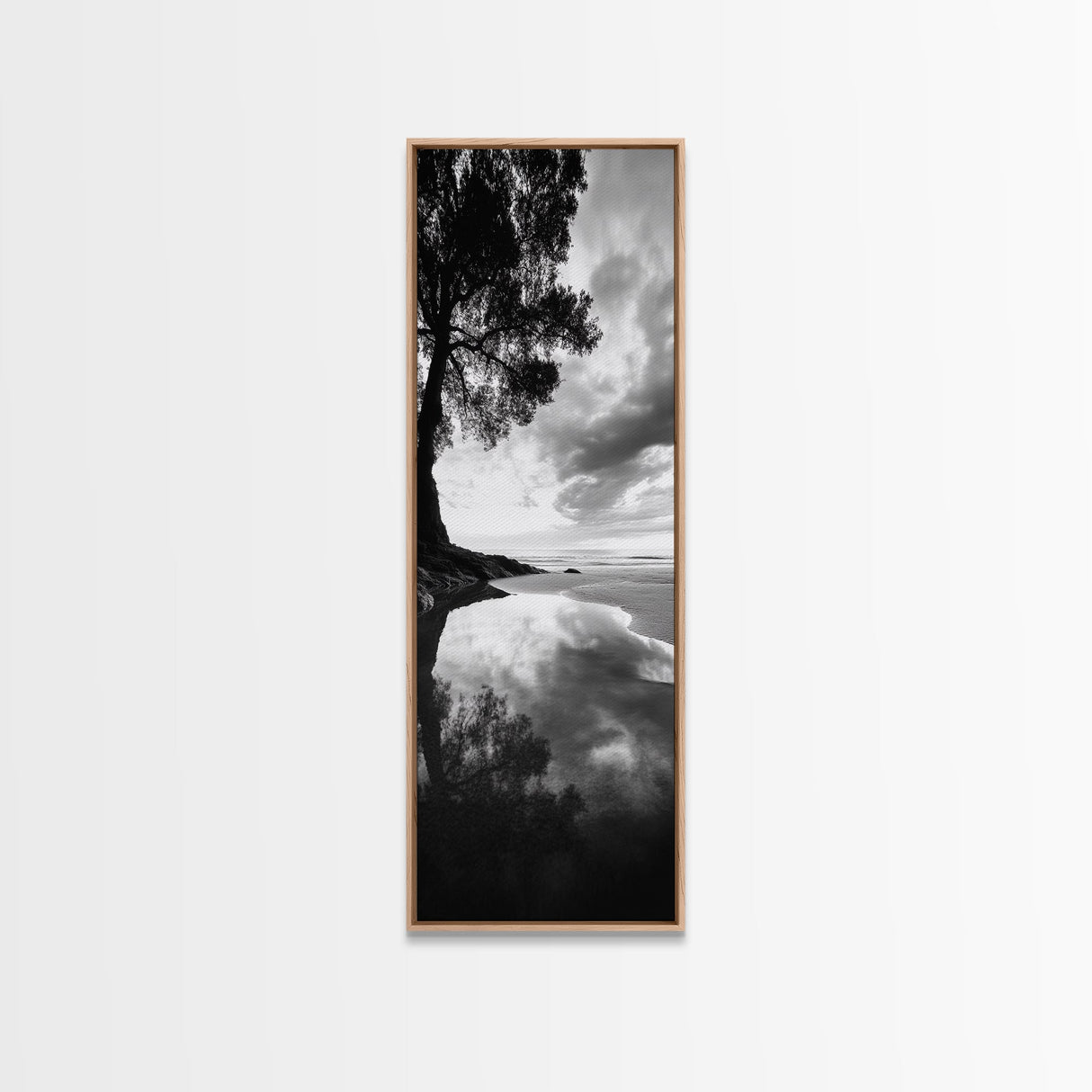 Reflections, Tranquil Shore, Tree Silhouette, Canvas Print, Zen Minimalist Decor, Beach Meditation Space or Spa Wall Art, Minimalist Decor