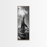 Dolphin Splash, Ocean Play, Marine Wildlife, Canvas Print, Coastal Bathroom Wall Art, Animal Lover Decor, Minimalist Ocean Scene