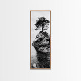 Lone Tree, Rock Island, Tranquil Coast, Nature Strength, Framed Canvas Print Cabin Wall Art, Minimalist Tree Print, Nordic Nature Living Room Decor