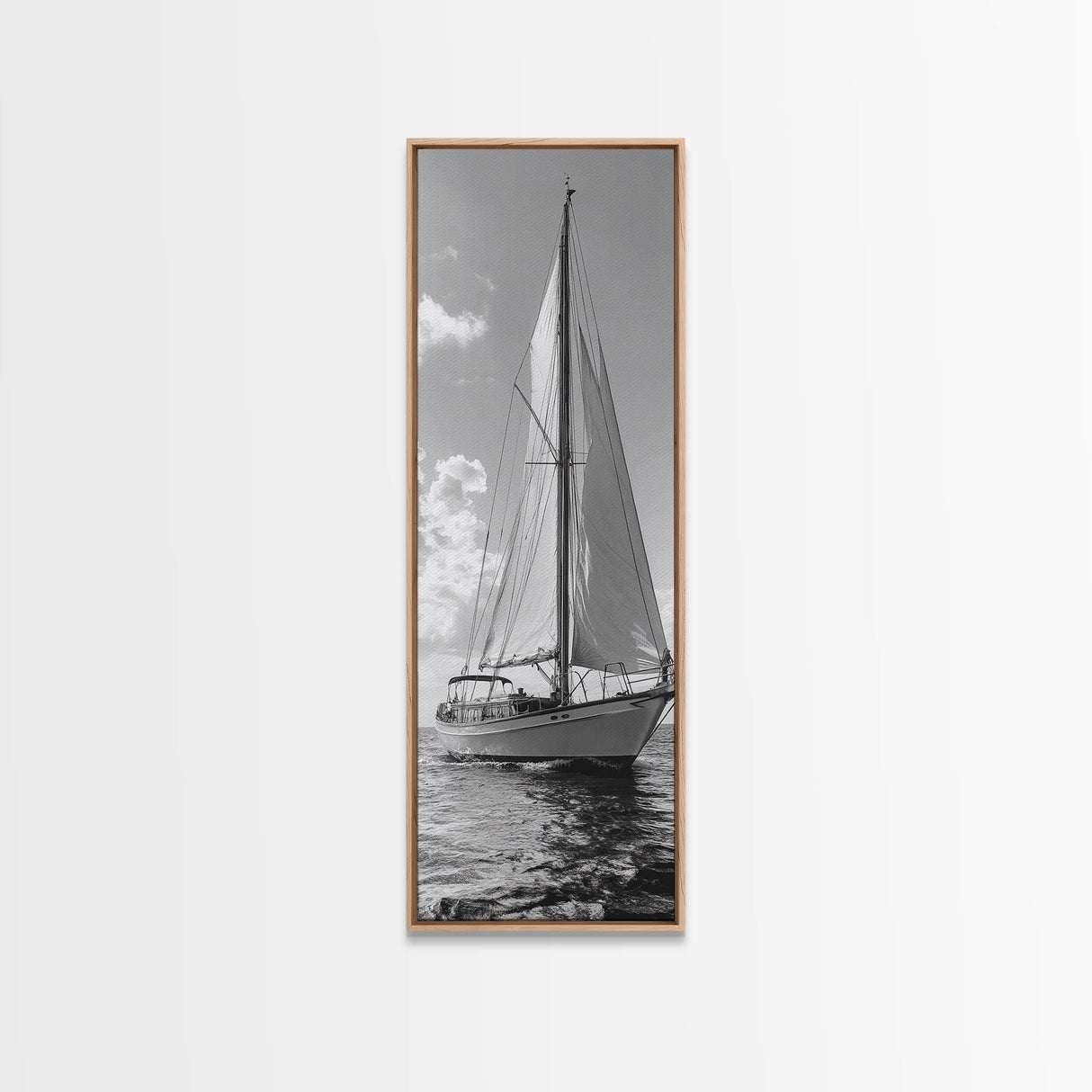 Sailboat Ocean Art, Nautical Wall Decor, Minimalist Seascape, Coastal Living Room Style, Framed Canvas Print, Black White Sailboat