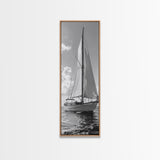 Sailboat Ocean Art, Nautical Wall Decor, Minimalist Seascape, Coastal Living Room Style, Framed Canvas Print, Black White Sailboat