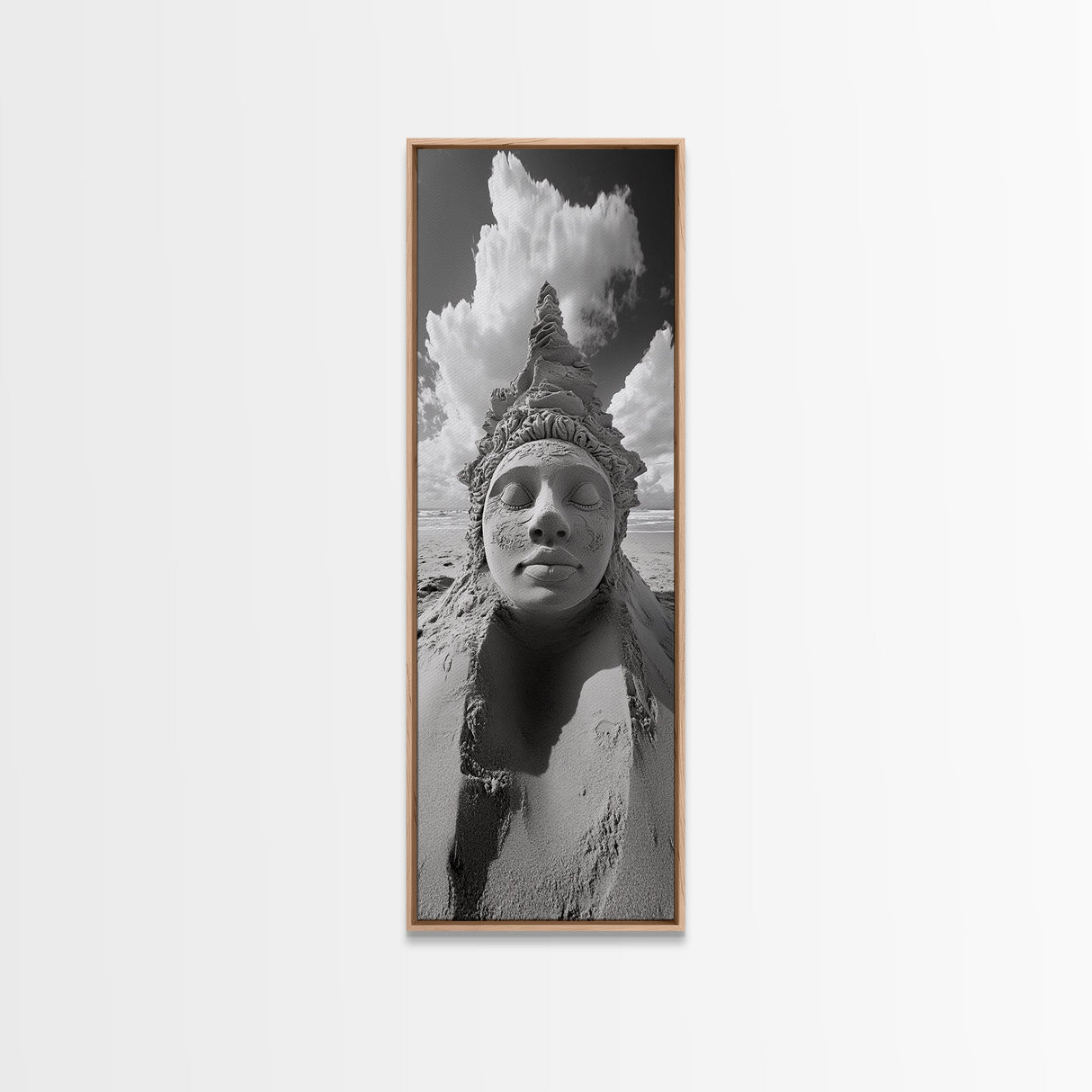 Sand Face Sculpture, Surreal Beach Art, Dreamy Zen Vibe, Boho Bedroom Decor, Framed Canvas Print, Spiritual Minimalist Wall Style