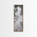 Footprints Beach Path, Ocean Shore Wall Art, Minimalist Seascape Style, Relaxing Bathroom Decor, Framed Canvas Print, Coastal Vibes