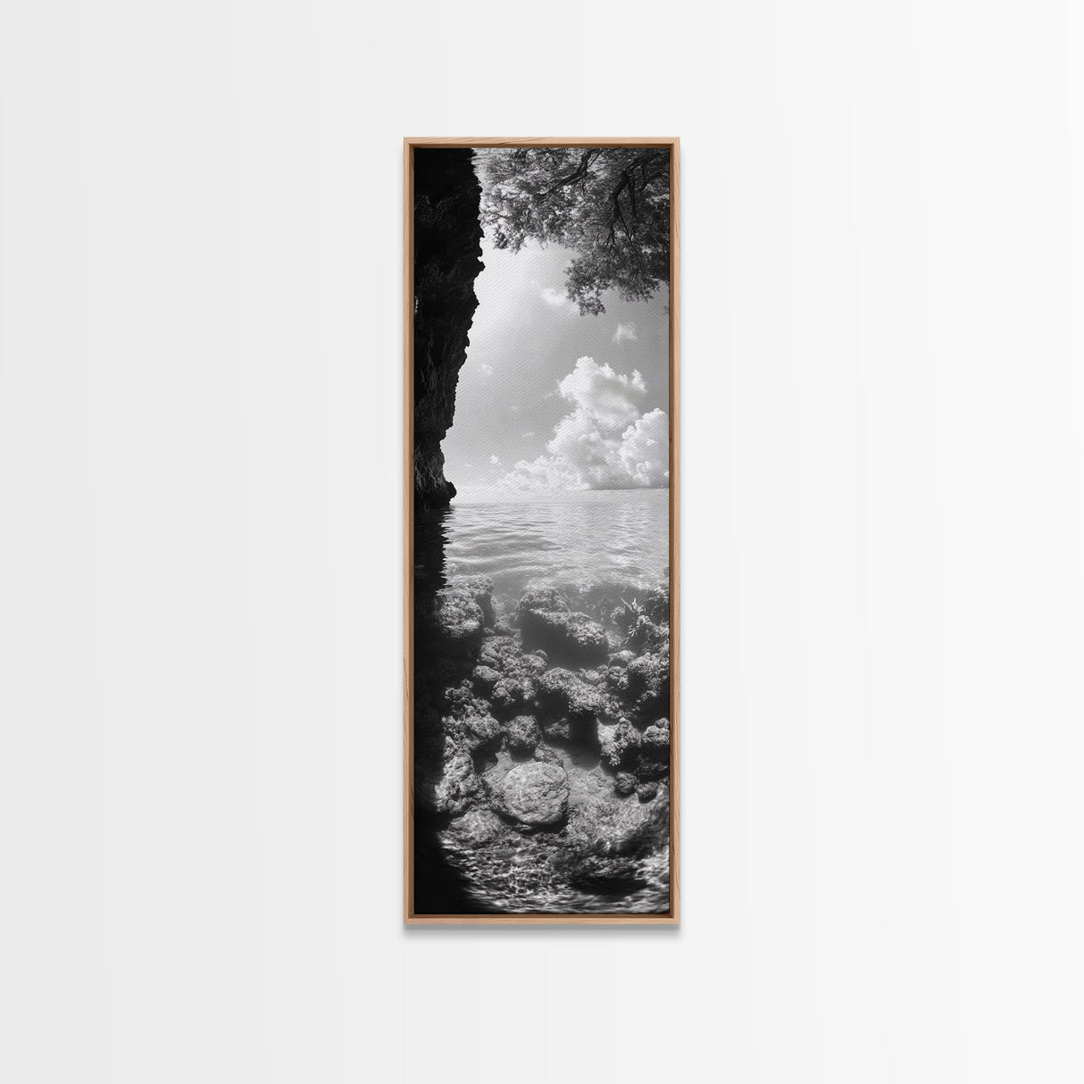 Ocean Cave View, Coastal Water Art, Dreamy Nature Escape Print, Bathroom or Bedroom Decor, Framed Canvas Print, Tranquil Seascape