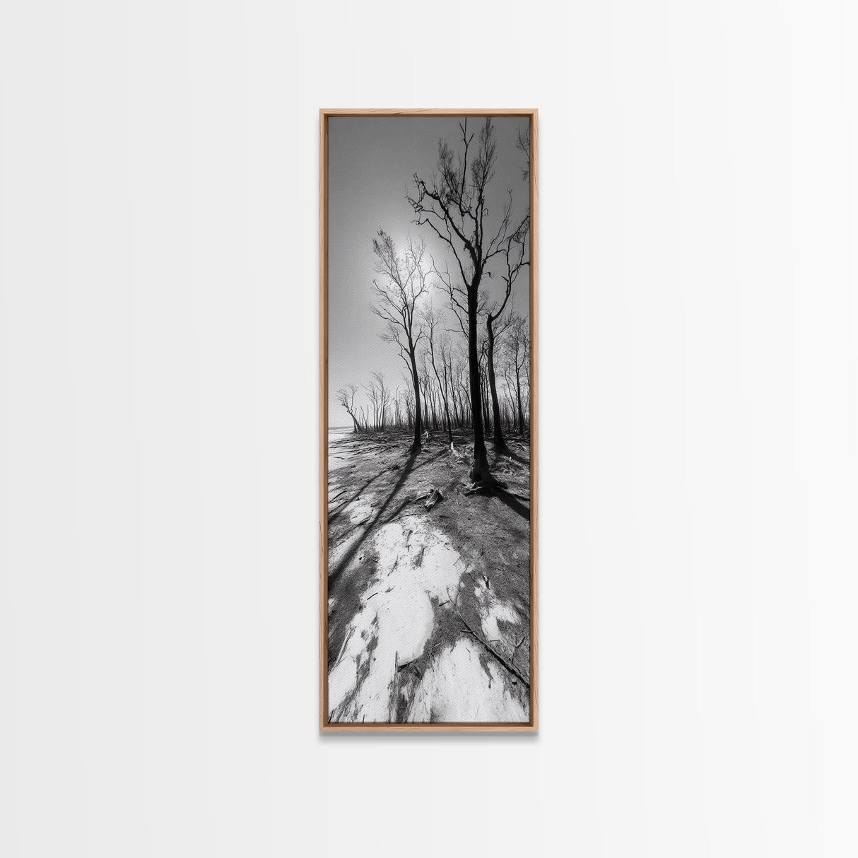 Haunting Tree Silhouettes, Forest Edge, Black White Nature, Desert Trees, Framed Canvas Print, Fall Art, Living Room Wall Art