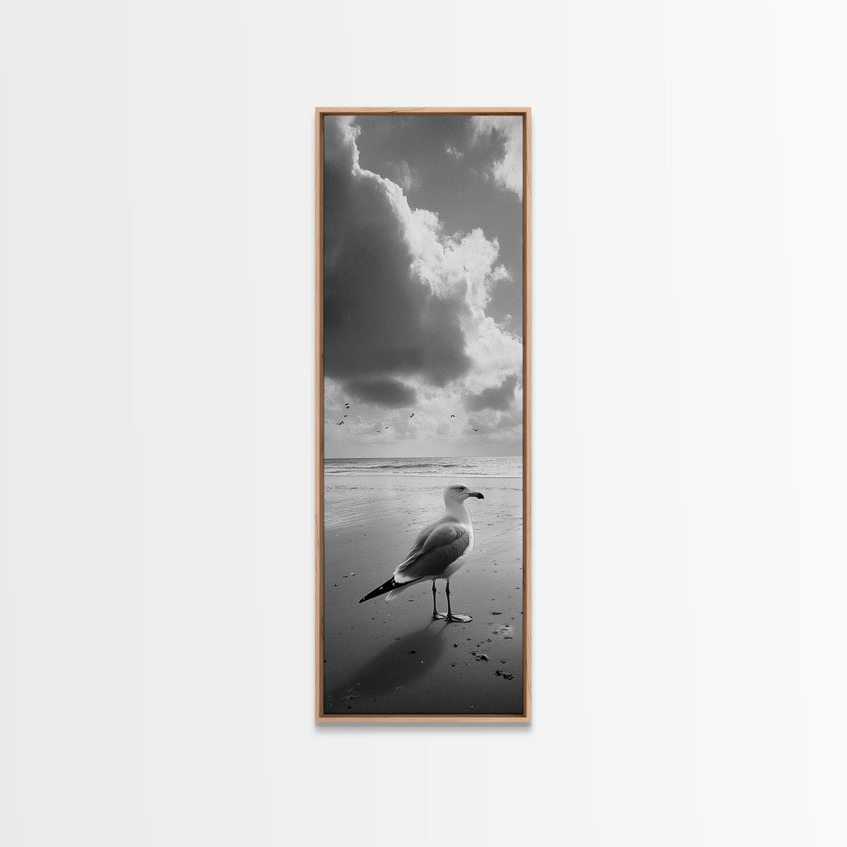 Seagull, Ocean Breeze, Beach Minimalism, Tranquil Shoreline, Seagull Photo Art, Coastal Framed Canvas Print, Bathroom Wall Decor