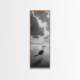 Seagull, Ocean Breeze, Beach Minimalism, Tranquil Shoreline, Seagull Photo Art, Coastal Framed Canvas Print, Bathroom Wall Decor