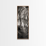 Twisted Trees, Enchanted Path, Forest Tunnel, Autumn Mood, Mystical Nature Framed Canvas Print, Fall Entryway Wall Art, Rustic Decor