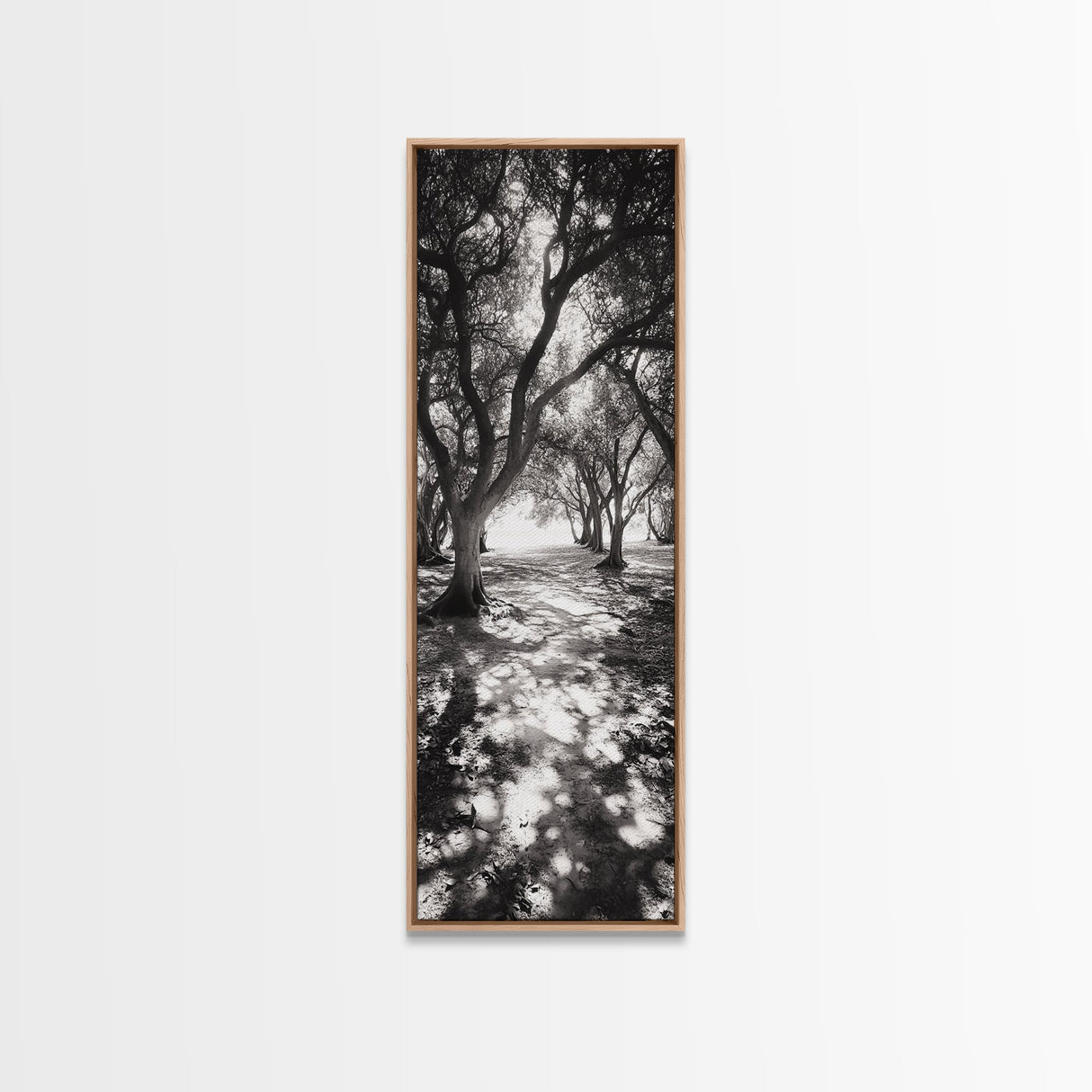 Tree Shadows, Woodland Light, Forest Stroll, Peaceful Canopy, Dappled Light Canvas Print, Cozy Living Room Wall Art, Autumn Decor