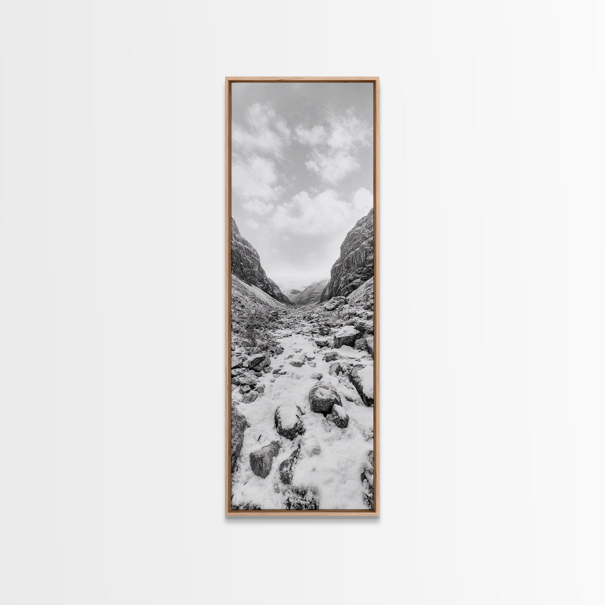 Snowy Pass, Winter Hike, Rocky Trail, Framed Canvas Print, Nature Lover Gift, Minimalist Mountain Art, Bedroom Wall Decor, Living Room Decor