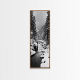 Winter Forest, Snowy River, Pine Trees, Canvas Print, Cozy Cabin Wall Art, Nature Lover Gift, Scandinavian Style, Holiday Decor, Bedroom Decor