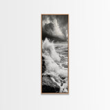 Stormy Sea, Crashing Waves, Ocean Fury, Nature Power Framed Canvas Print, Moody Living Room Wall Art, Dramatic Coastal Decor, Office Art