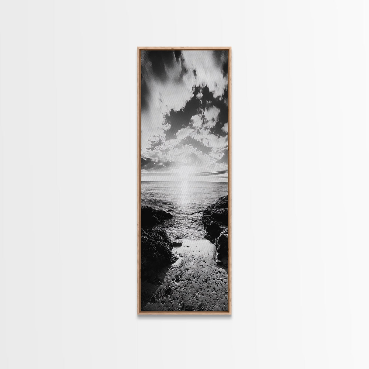 Sunset Shore, Tranquil Waters, Coastal Cove, Golden Glow Canvas Print, Beach House Living Room Wall Art, Seaside Summer Decor