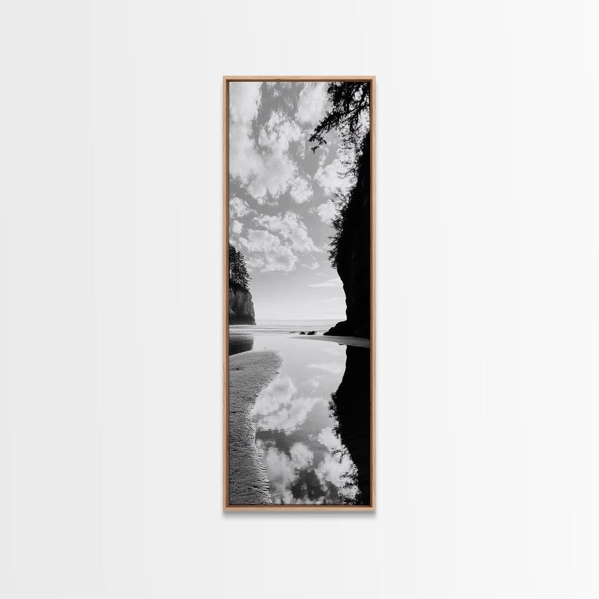 Tidepool Reflection, Ocean Mirror, Seaside Tranquility, Coastal Landscape, Framed Canvas Print, Spa Bathroom Wall Art, Minimalist Decor