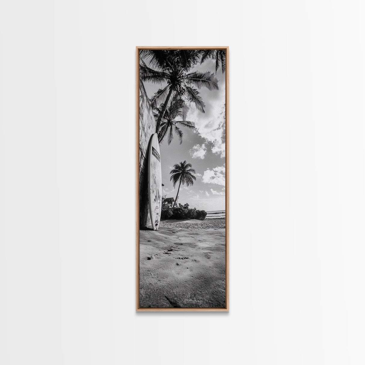 Tropical Beach, Surfboard Scene, Coastal Palms, Island Vibes, Canvas Print, Beach House Art, Summer Wall Decor, Boho Style