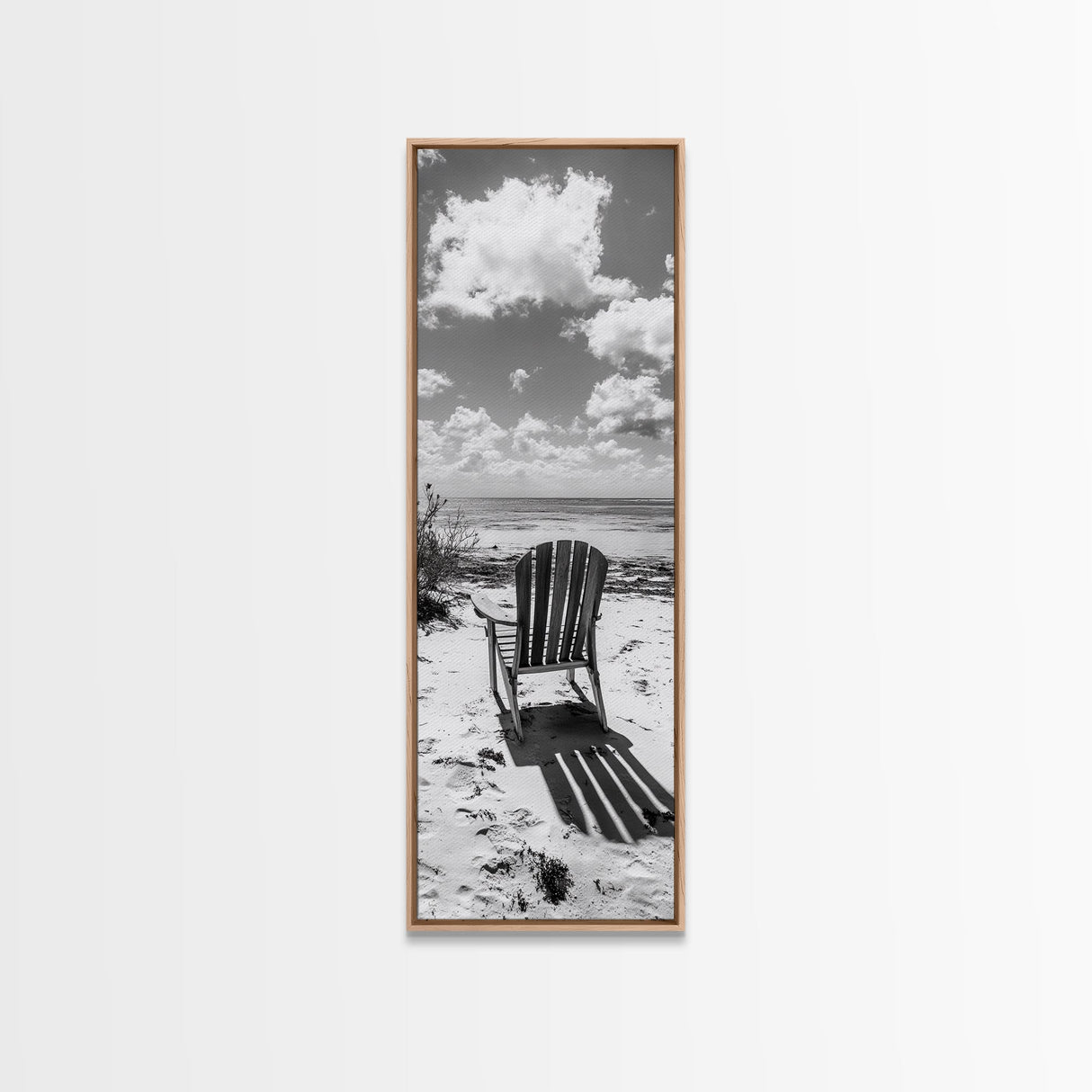Seaside Chair View, Coastal Calm, Ocean Horizon, Beach Serenity, Framed Canvas Print, Living Room Wall Art, Relaxing Summer Vibe