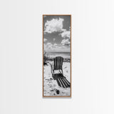 Seaside Chair View, Coastal Calm, Ocean Horizon, Beach Serenity, Framed Canvas Print, Living Room Wall Art, Relaxing Summer Vibe