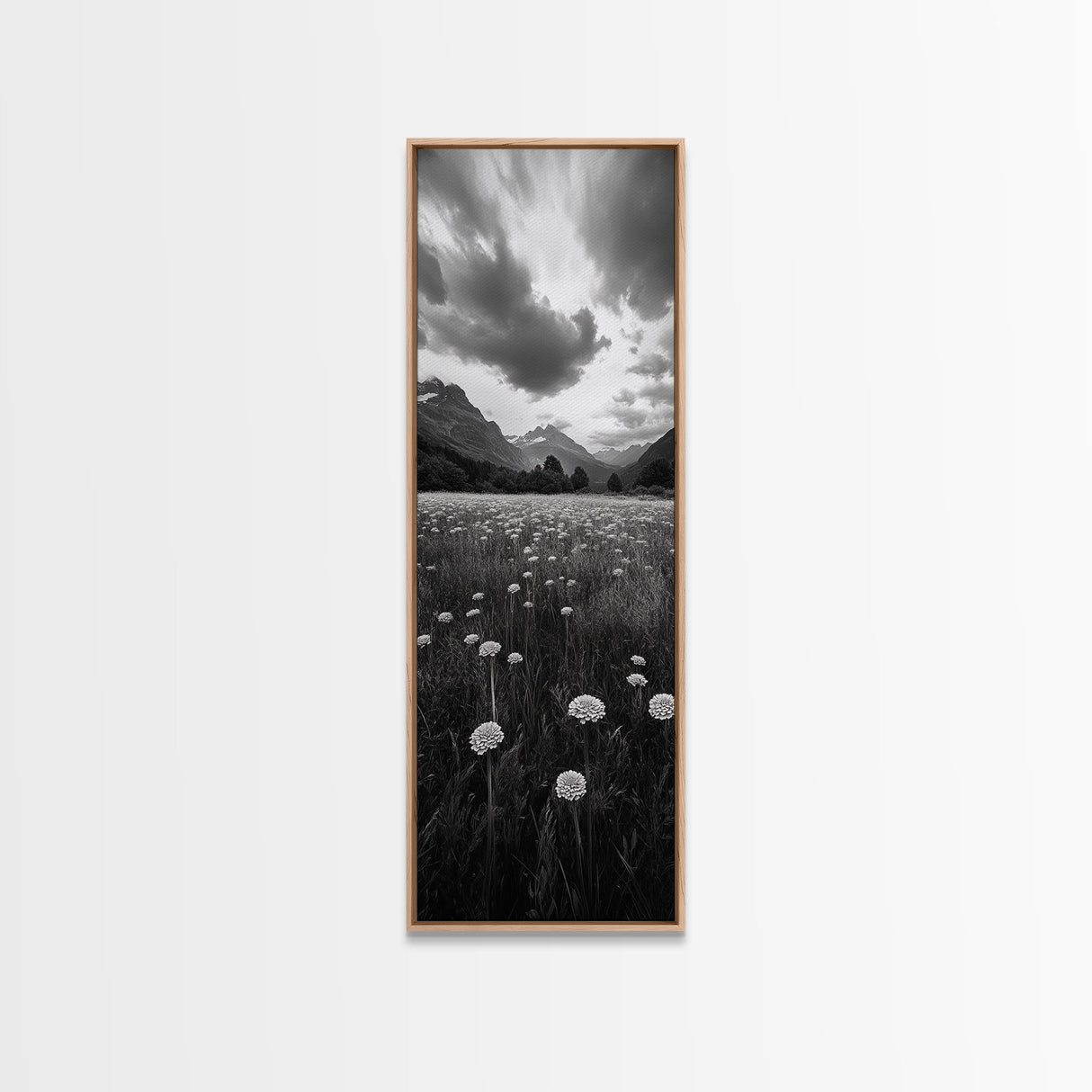 Wildflower Field, Alpine Meadow, Mountain Backdrop, Nature Print, Serene View, Framed Canvas Print, Living Room Wall Art, Rustic Farmhouse Decor