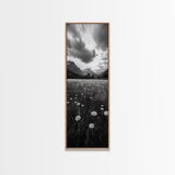 Wildflower Field, Alpine Meadow, Mountain Backdrop, Nature Print, Serene View, Framed Canvas Print, Living Room Wall Art, Rustic Farmhouse Decor