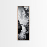 Waterfall Rocks, Mountain Mist, River Flow, Canvas Print, Black And White Landscape Art, Nature Bedroom Decor, Zen Retreat Wall Piece