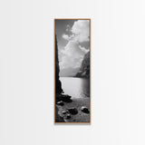 Fjord Mountain Lake, Scenic Nordic Landscape, Tranquil Nature Print, Minimalist Wall Art, Bedroom Decor, Framed Canvas Print
