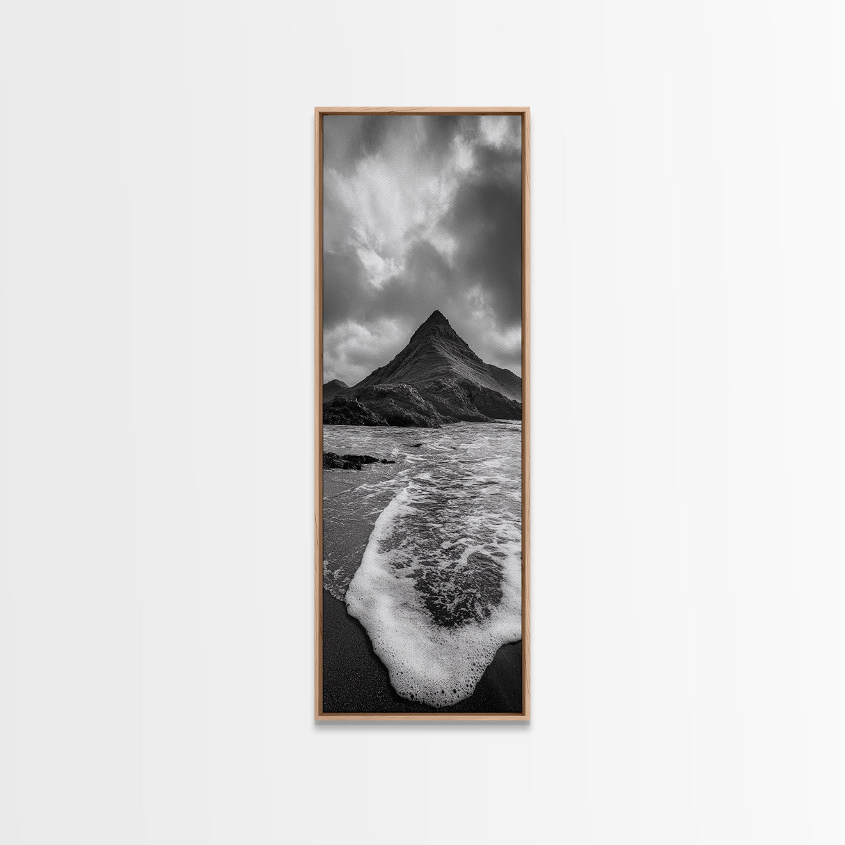 Dramatic Seaside Peak, Coastal Mountain Wall Art, Black Beach Photography, Bold Nature Decor, Canvas Print, Living Room Art