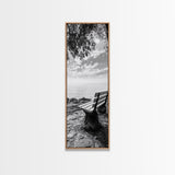 Lakeside Bench View, Peaceful Nature Scene, Tranquil Reflection Print, Minimalist Wall Decor, Zen Office Art, Framed Canvas Print