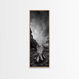 Campfire Smoke, Rocky Coastline, Moody Skies, Autumn Nature, Framed Canvas Print, Rustic Wall Decor, Cabin Aesthetic, Living Room Art
