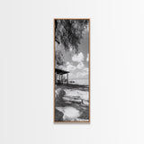 Coastal Bench, Ocean Peace, Nature Retreat, Minimal Landscape, Canvas Print, Zen Wall Art, Bedroom or Entryway Decor, Calm Beach Scene