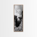 Seaside Cliffscape, Ocean Horizon, Monochrome Nature Scene, Framed Canvas Print, Coastal Living Room Art, Modern Rustic Wall Decor