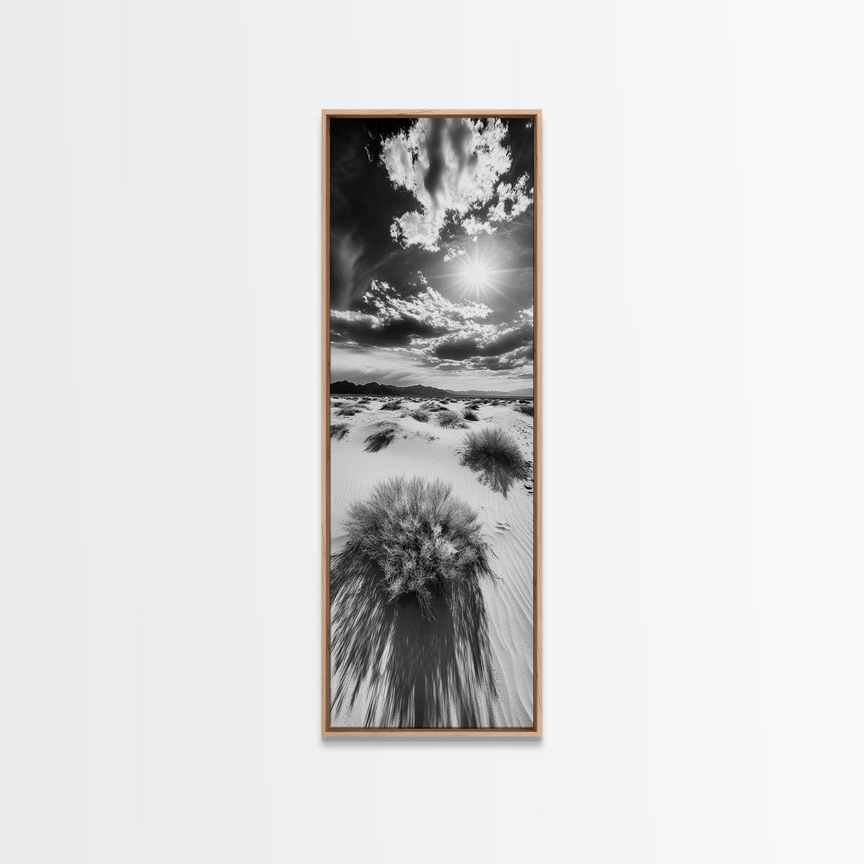 Desert Sun Shadows, Dune Landscape Art, Black White Wilderness, Framed Canvas Print, Boho Office Wall Art, Southwestern Minimal Style
