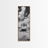 Vintage Camper, Cloudy Sky, Wanderlust Life, Desert Minimalism, Framed Canvas Print, Retro Travel Wall Art, Boho Bedroom Print, Office Art