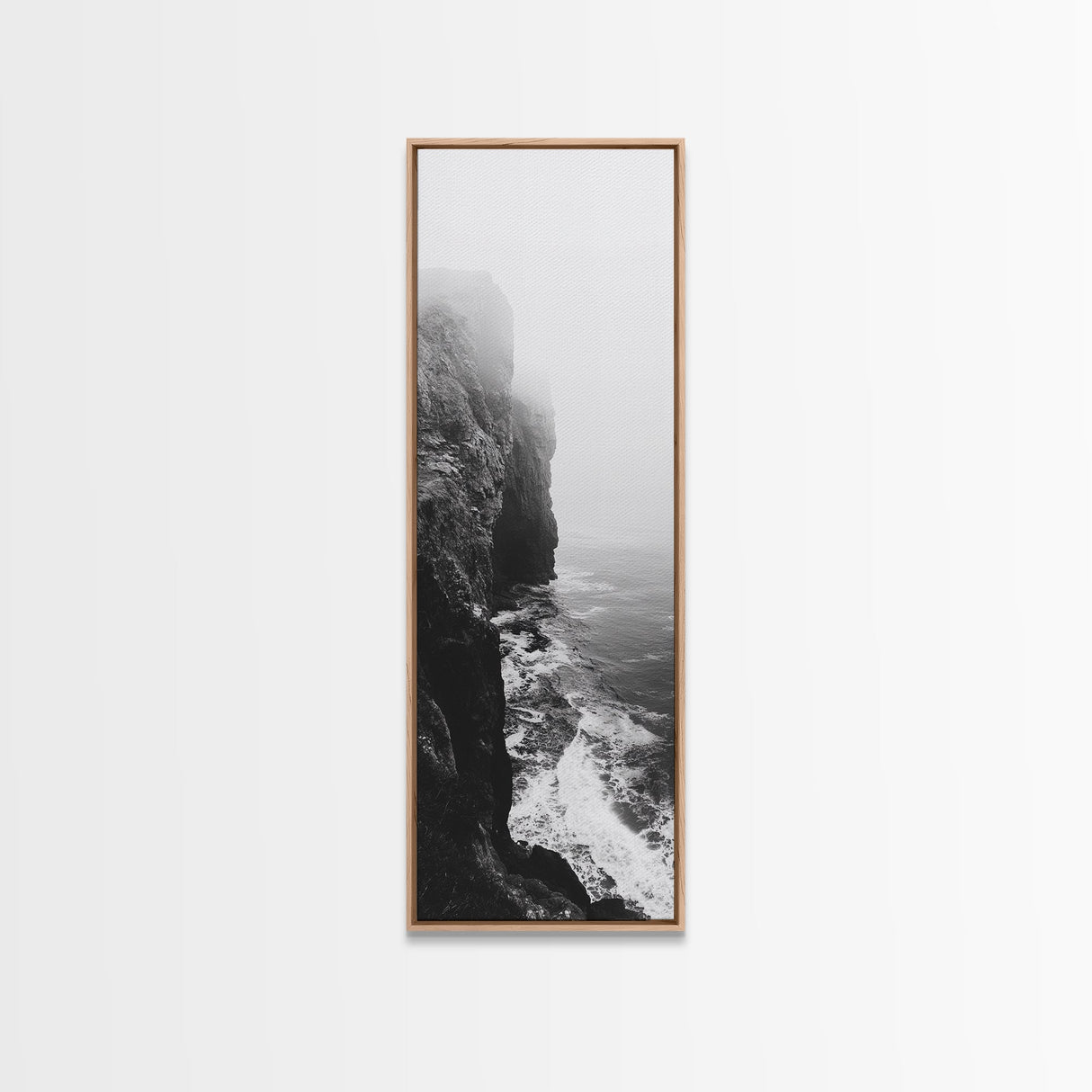 Foggy Cliffs, Moody Coast, Dramatic Seascape, Framed Canvas Print, Modern Dark Aesthetic Art, Minimalist Living Room Wall Decor