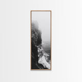 Foggy Cliffs, Moody Coast, Dramatic Seascape, Framed Canvas Print, Modern Dark Aesthetic Art, Minimalist Living Room Wall Decor