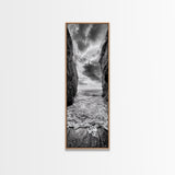 Ocean Gap, Cliffside Horizon, Black White Waves, Framed Canvas Print, Modern Coastal Wall Art, Nautical Living Room Decor,  Nature Decor