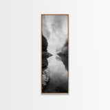 Misty Inlet, Rocky Shoreline, Tranquil Waters, Canvas Print, Moody Landscape Photography, Living Room Art, Nature Inspired Decor