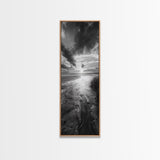 Sunset Shore, River Stream, Dramatic Sky, Framed Canvas Print, Nature Wall Art, Fall Landscape Decor, Tranquil Home Accent, Rustic Room Decor