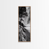 Coastal Tree, Ocean Horizon, Windswept Shore, Nature Calm, Moody Sky, Framed Canvas Print, Office Wall Art, Coastal Rustic Aesthetic