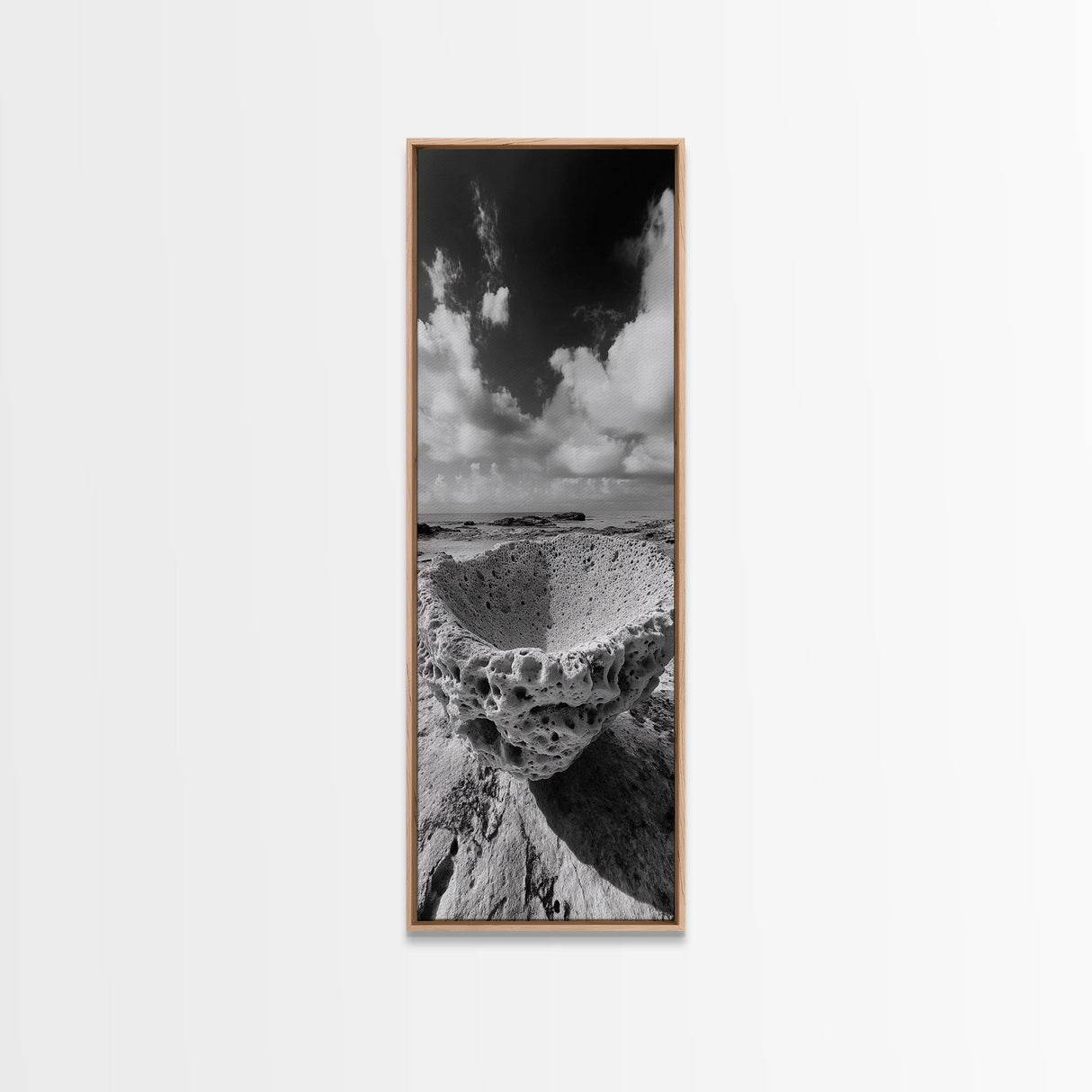 Sea Sponge, Coastal Rock, Ocean View, Canvas Print, Minimalist Nature Photography, Bathroom Wall Art, Black and White Ocean Decor