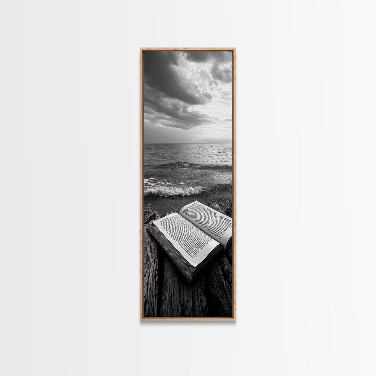 Seaside Book, Ocean Reading, Stormy Sky, Canvas Print, Cozy Beach House Art, Library Decor, Literary Wall Art, Moody Coastal Style