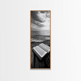 Seaside Book, Ocean Reading, Stormy Sky, Canvas Print, Cozy Beach House Art, Library Decor, Literary Wall Art, Moody Coastal Style