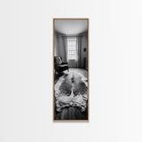 Leather Chair, Cozy Window, Cowhide Rug, Framed Canvas Print, Farmhouse Living Room Decor, Rustic Minimalist Art, Monochrome Interior