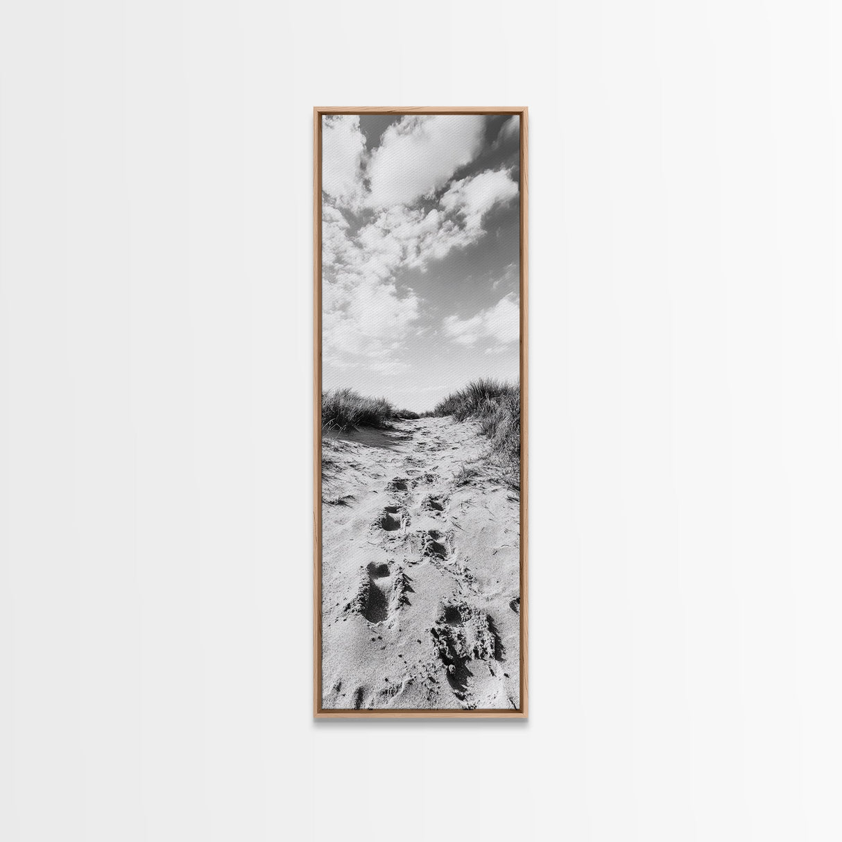 Sandy Trail, Dune Path, Footprints Grass, Canvas Print, Fall Coastal Decor, Boho Entryway Art, Black and White Beach Landscape