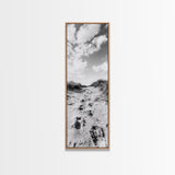 Sandy Trail, Dune Path, Footprints Grass, Canvas Print, Fall Coastal Decor, Boho Entryway Art, Black and White Beach Landscape