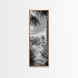 Desert Path, Palm Trees, Serene Escape, Tranquil Garden, Monochrome Landscape, Framed Canvas Print, Entryway Wall Art, Nature Minimal