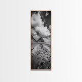 Mountain Beach Path, Cloudy Sky Landscape, Black and White Nature Scene, Framed Canvas Print, Entryway Fall Coastal Wall Decor