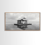 Floating Cabin, Lake House, Calm Waters, Dreamy Isolation Art, Canvas Print, Minimalist Living Room Wall Art, Coastal Style