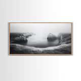 Serene Fog Cliffs, Dreamy Coastline, Soft Light Seascape, Canvas Print, Tranquil Bedroom Wall Art, Minimal Nature Photography