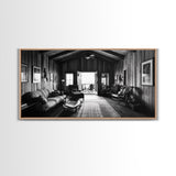 Cozy Cabin Interior, Rustic Living Space, Wood Wall Charm, Canvas Print, Country Living Room Art, Americana Wall Photography